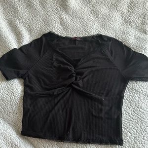 Romwe shirt black with lace trim